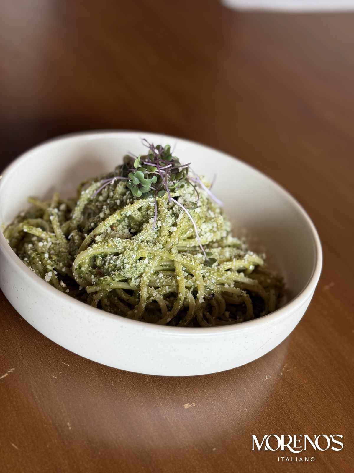 Spaghetti al pesto at Moreno's Italiano